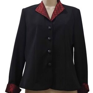 Womens Career Size 6 Business Office Blazer Jacket Black Red Collar  Positive